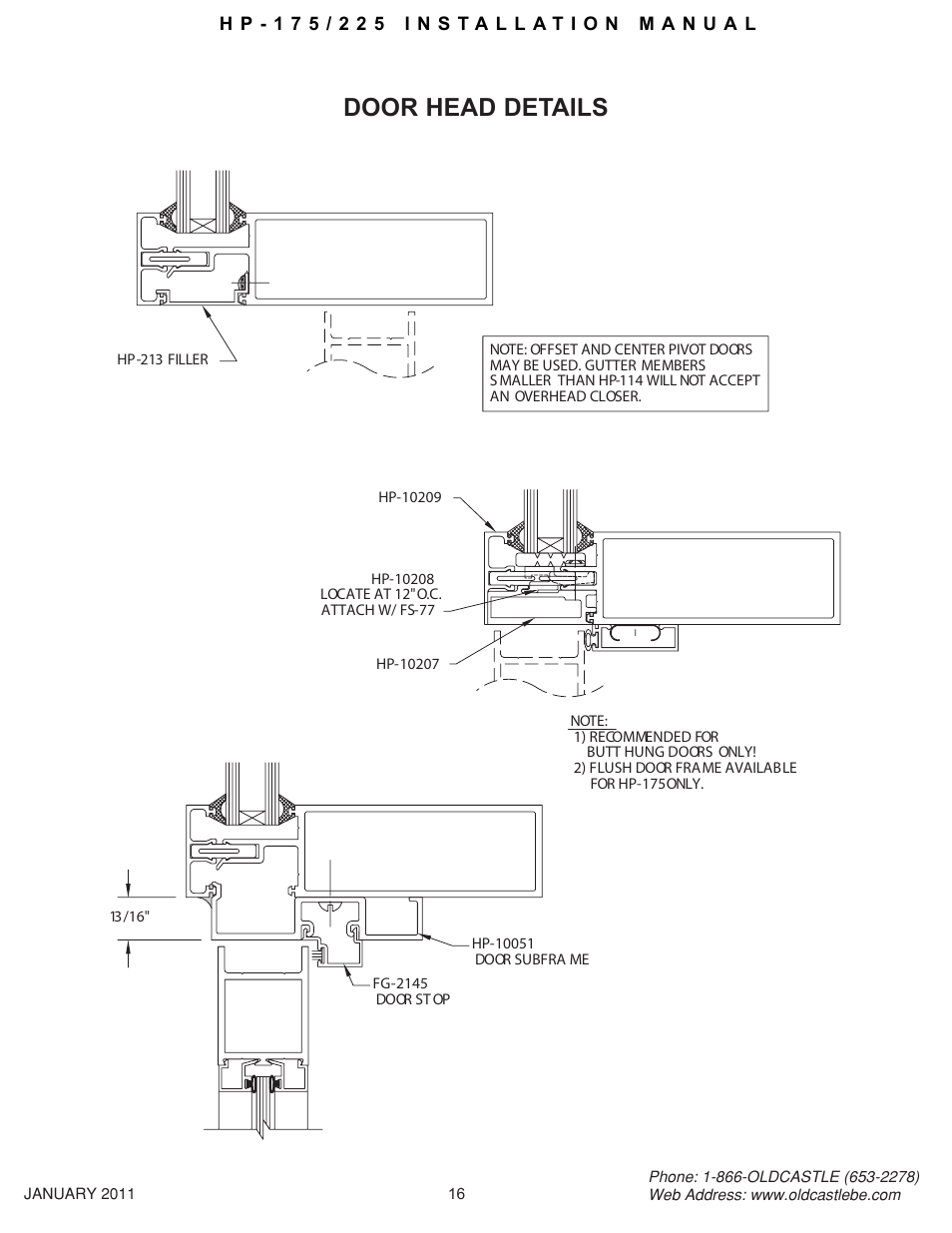 Hp-175-225 16, Door head details | Oldcastle BuildingEnvelope HP-175 User Manual | Page 16 / 33