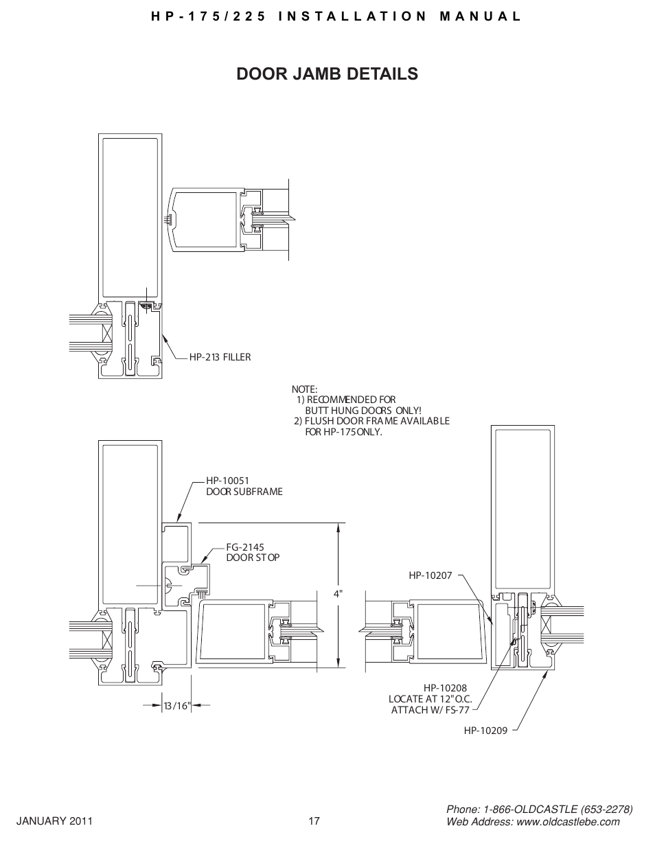 Hp-175-225 17, Door jamb details | Oldcastle BuildingEnvelope HP-175 User Manual | Page 17 / 33