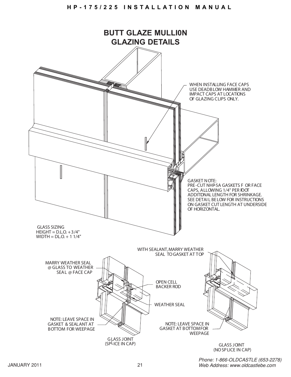 Hp-175-225 21, Butt glaze mulli0n glazing details | Oldcastle BuildingEnvelope HP-175 User Manual | Page 21 / 33