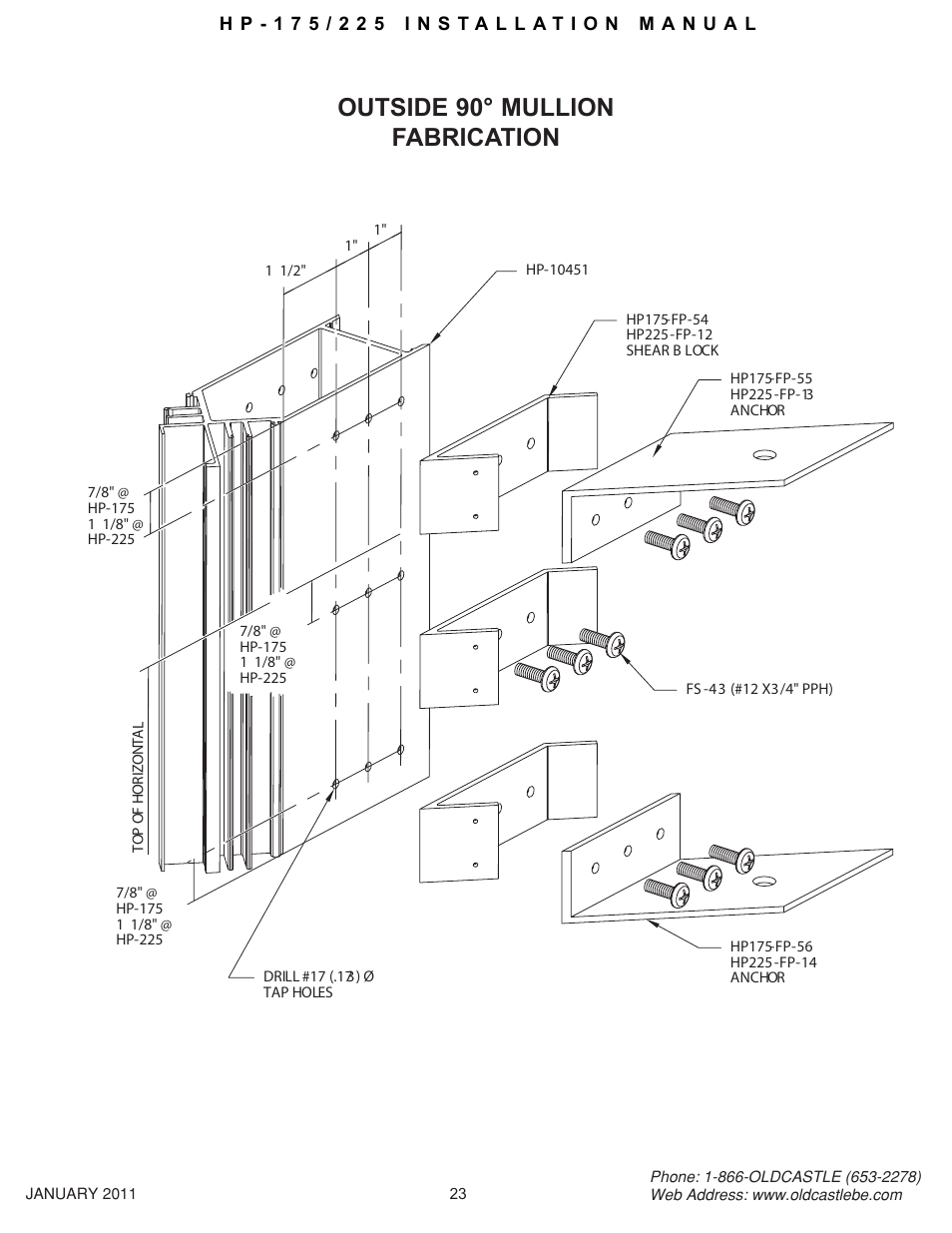 Hp-175-225 23, Outside 90° mullion fabrication | Oldcastle BuildingEnvelope HP-175 User Manual | Page 23 / 33