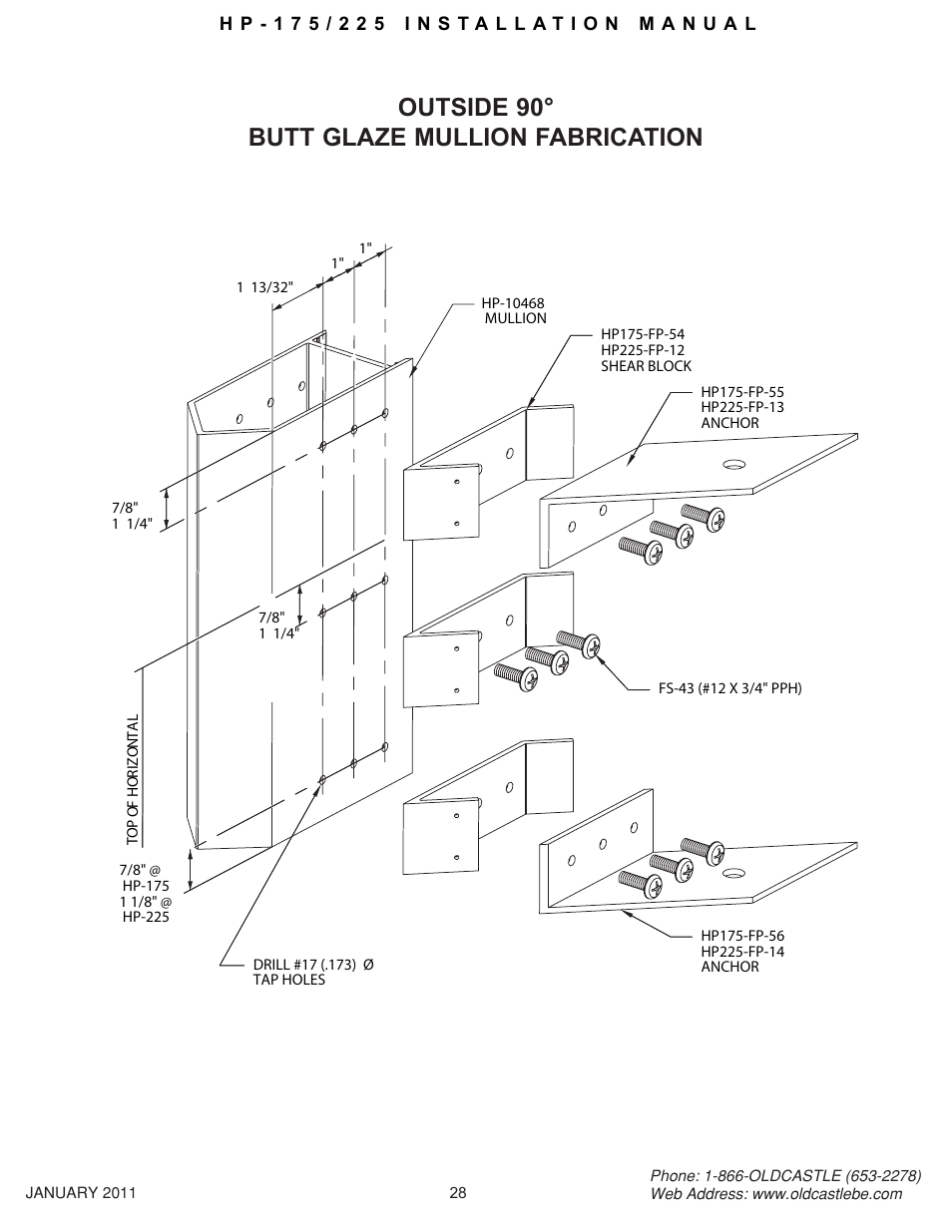 Hp-175-225 28, Outside 90° butt glaze mullion fabrication | Oldcastle BuildingEnvelope HP-175 User Manual | Page 28 / 33