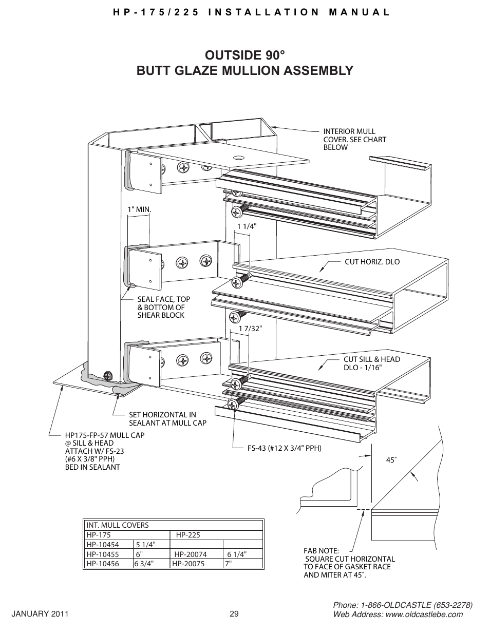 Hp-175-225 29, Outside 90° butt glaze mullion assembly | Oldcastle BuildingEnvelope HP-175 User Manual | Page 29 / 33