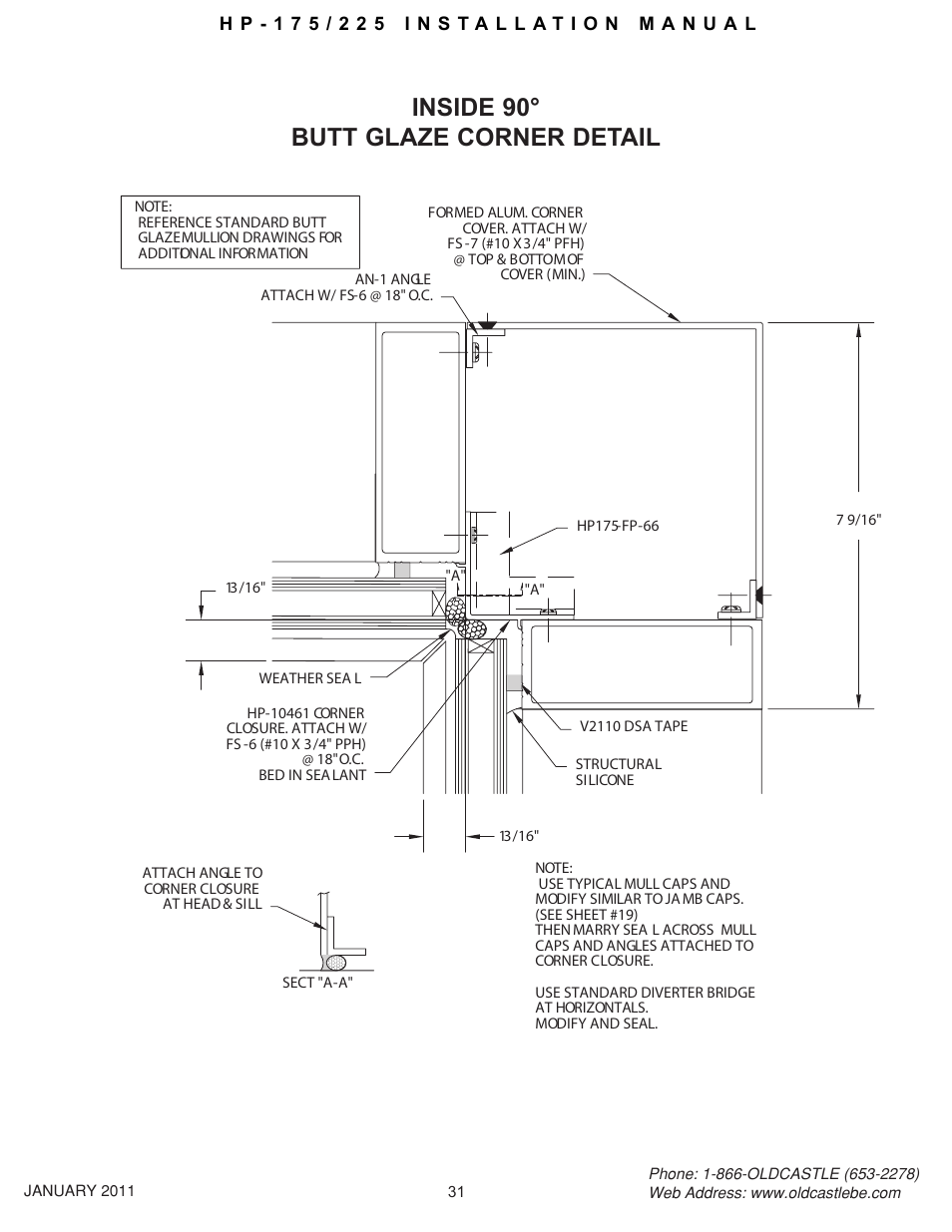 Hp-175-225 31, Inside 90° butt glaze corner detail | Oldcastle BuildingEnvelope HP-175 User Manual | Page 31 / 33