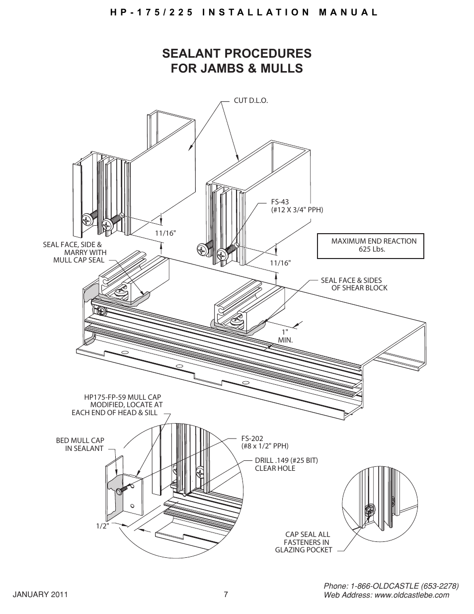 Hp-175-225 07, Sealant procedures for jambs & mulls | Oldcastle BuildingEnvelope HP-175 User Manual | Page 7 / 33