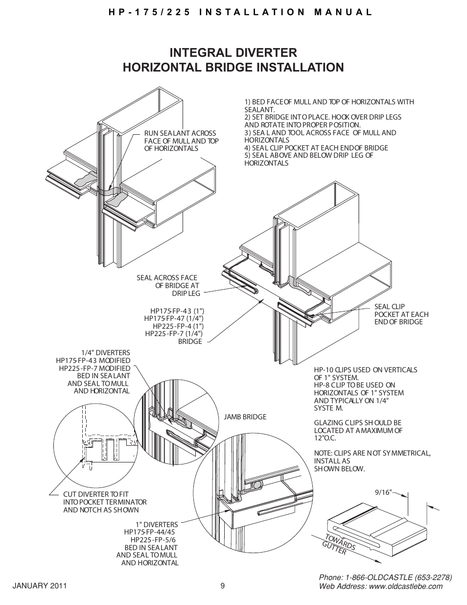 Hp-175-225 09, Integral diverter horizontal bridge installation | Oldcastle BuildingEnvelope HP-175 User Manual | Page 9 / 33