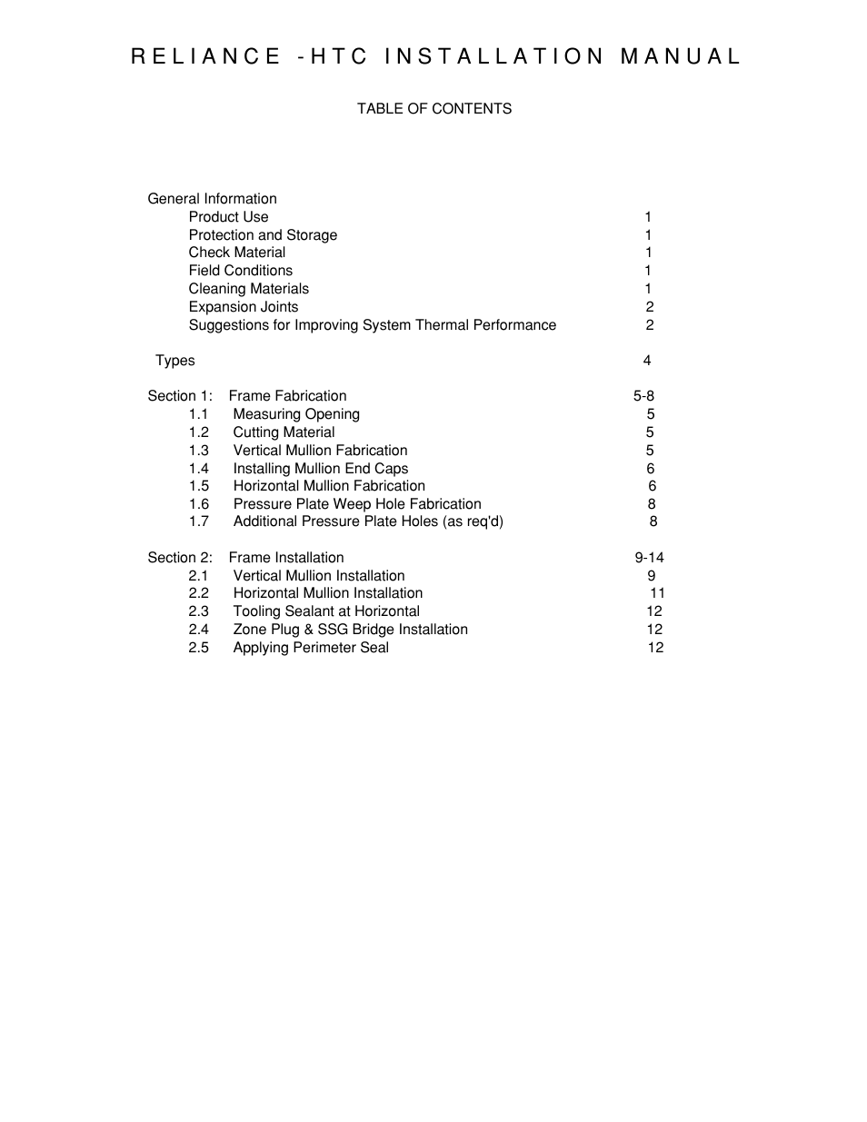 Table-contents1 | Oldcastle BuildingEnvelope Reliance-HTC User Manual | Page 2 / 39