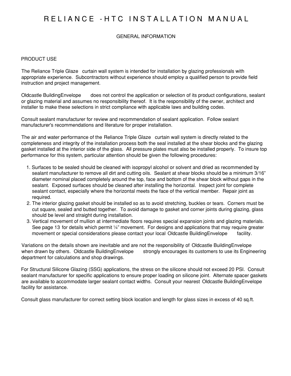 P01-general-info | Oldcastle BuildingEnvelope Reliance-HTC User Manual | Page 4 / 39