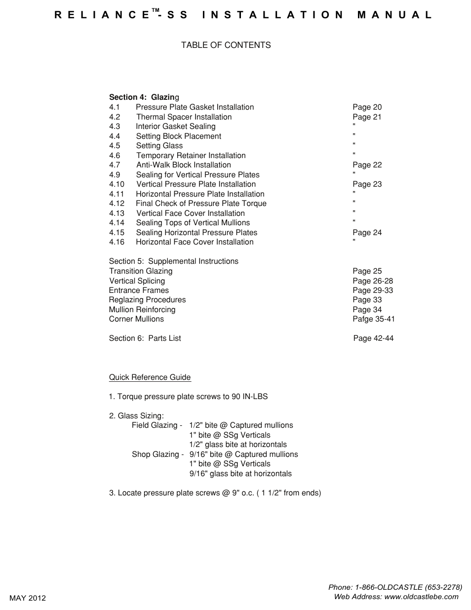 Table of contents2 | Oldcastle BuildingEnvelope Reliance-SS User Manual | Page 3 / 47