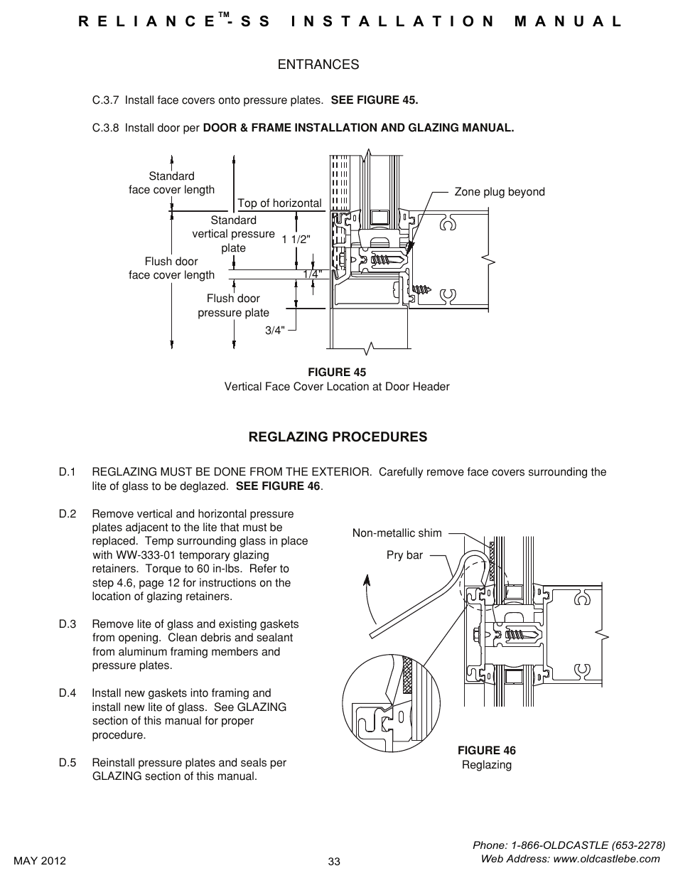 Reglaze-procedurel, Reglazing procedures | Oldcastle BuildingEnvelope Reliance-SS User Manual | Page 36 / 47