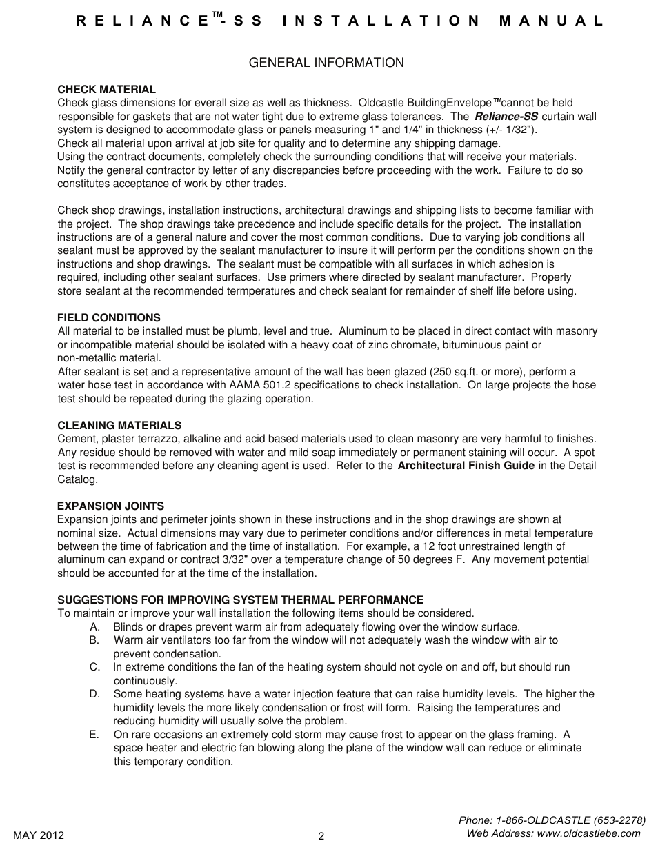 General info | Oldcastle BuildingEnvelope Reliance-SS User Manual | Page 5 / 47