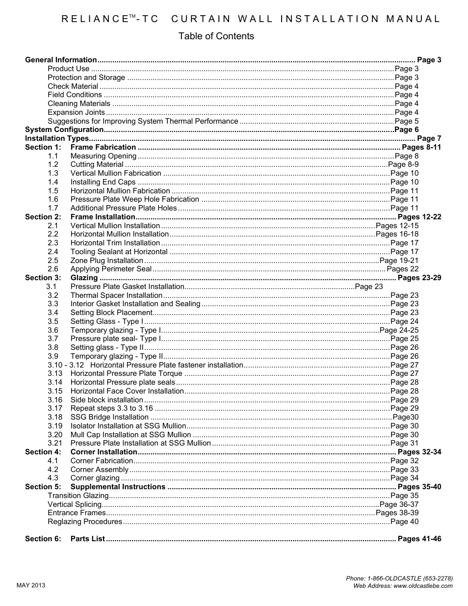 00 table-of-contents | Oldcastle BuildingEnvelope Reliance-TC User Manual | Page 2 / 46