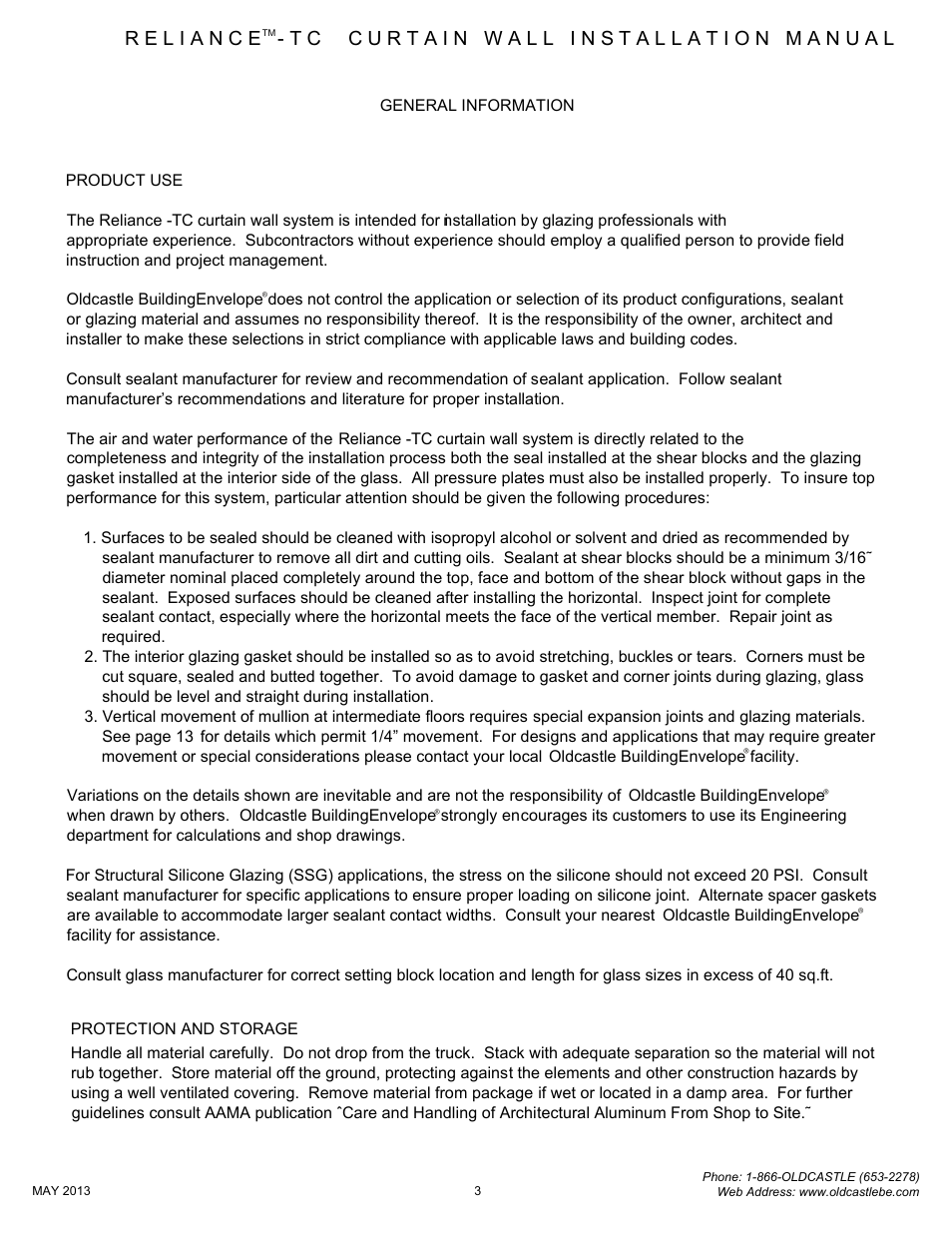 03 general info | Oldcastle BuildingEnvelope Reliance-TC User Manual | Page 3 / 46