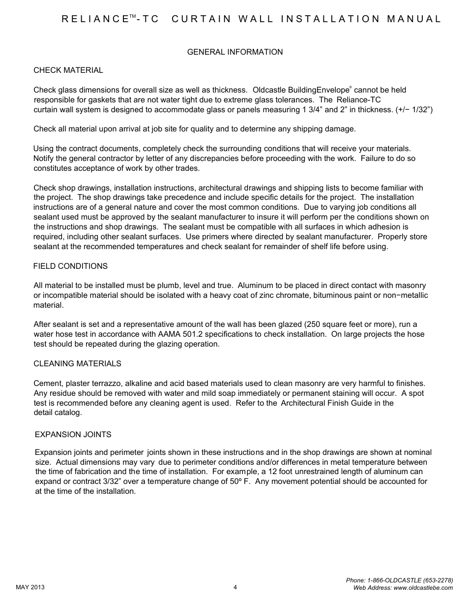 04 general info | Oldcastle BuildingEnvelope Reliance-TC User Manual | Page 4 / 46
