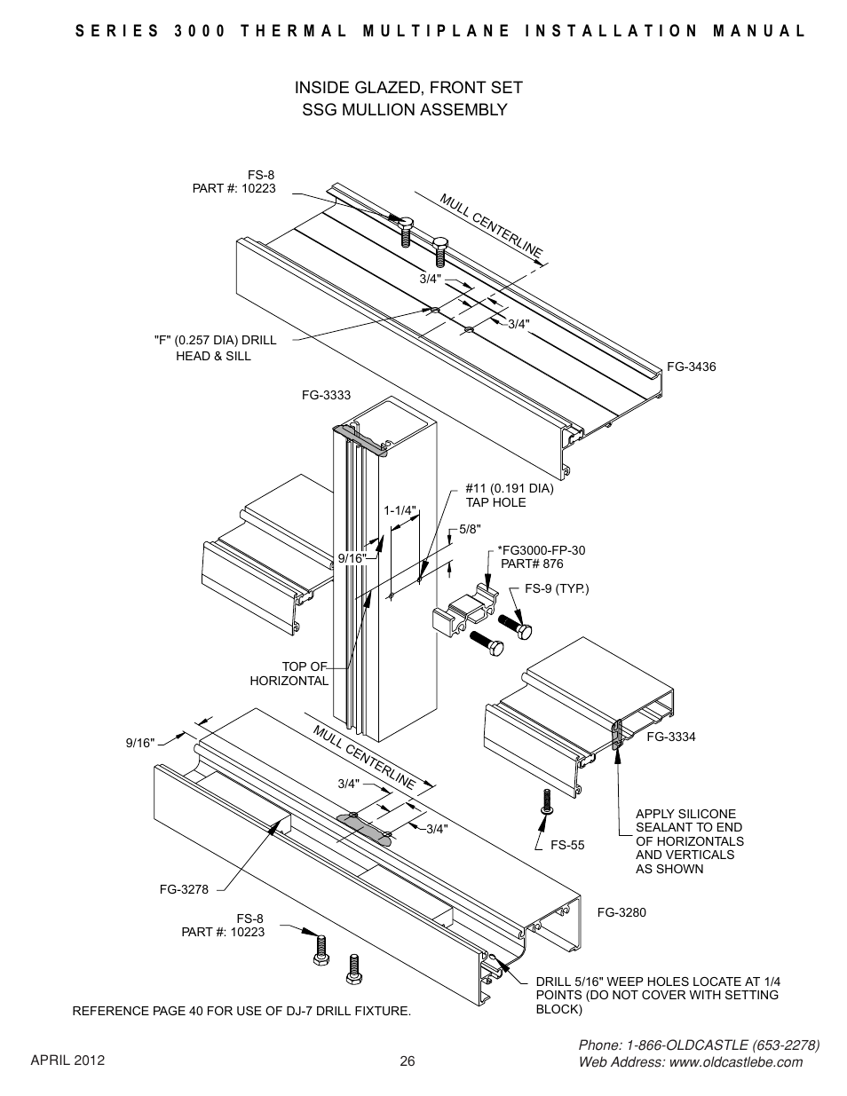 Frontset-isg-mull-assy-ssg, Inside glazed, front set ssg mullion assembly | Oldcastle BuildingEnvelope 3000 Series Thermal MultiPlane User Manual | Page 26 / 55