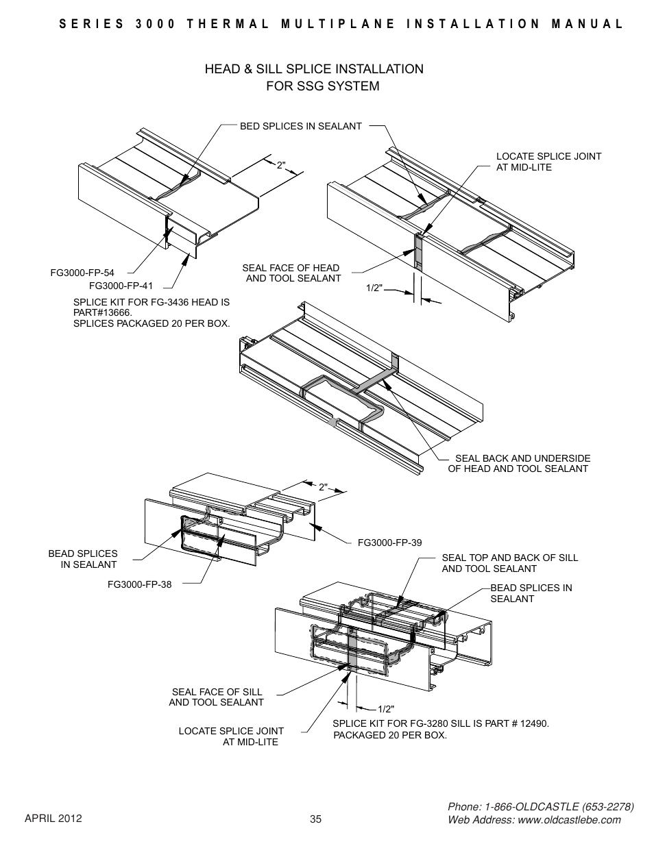 Head-sill-splice-ssg, Head & sill splice installation for ssg system | Oldcastle BuildingEnvelope 3000 Series Thermal MultiPlane User Manual | Page 35 / 55