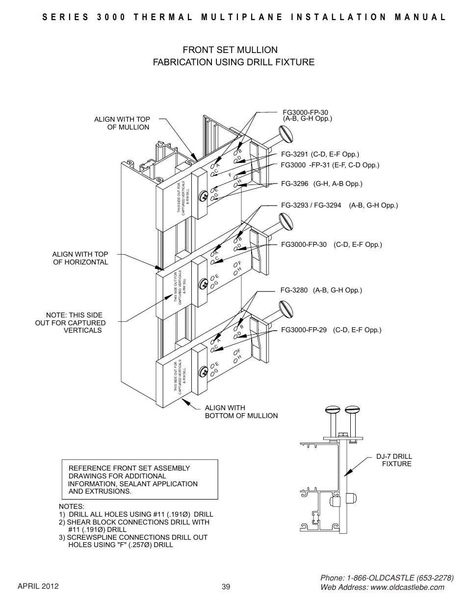 Frontset-drill-jig, Front set mullion fabrication using drill fixture | Oldcastle BuildingEnvelope 3000 Series Thermal MultiPlane User Manual | Page 39 / 55