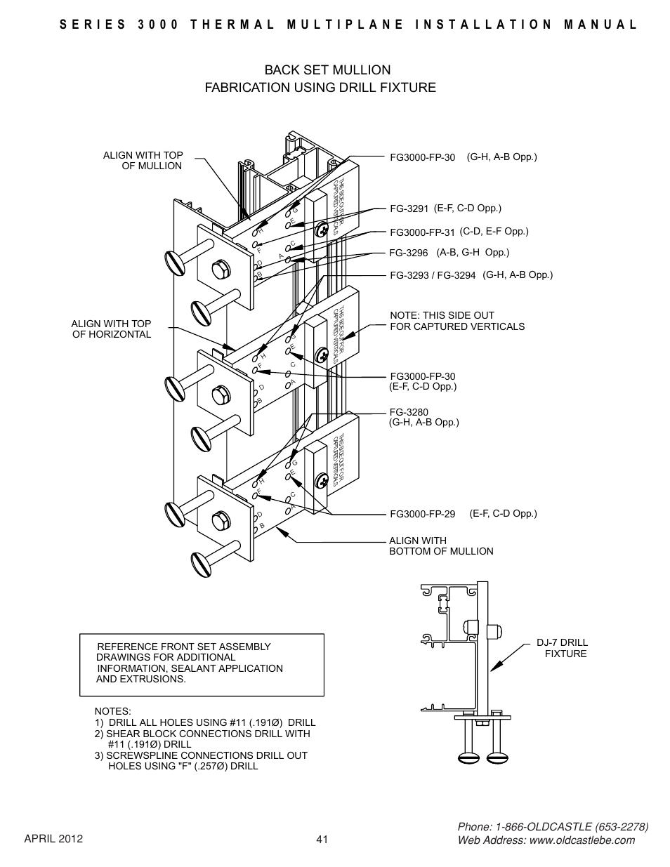 Backset-drill-jig, Back set mullion fabrication using drill fixture | Oldcastle BuildingEnvelope 3000 Series Thermal MultiPlane User Manual | Page 41 / 55