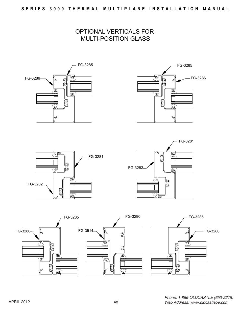 Multi-position-mulls, Optional verticals for multi-position glass | Oldcastle BuildingEnvelope 3000 Series Thermal MultiPlane User Manual | Page 48 / 55