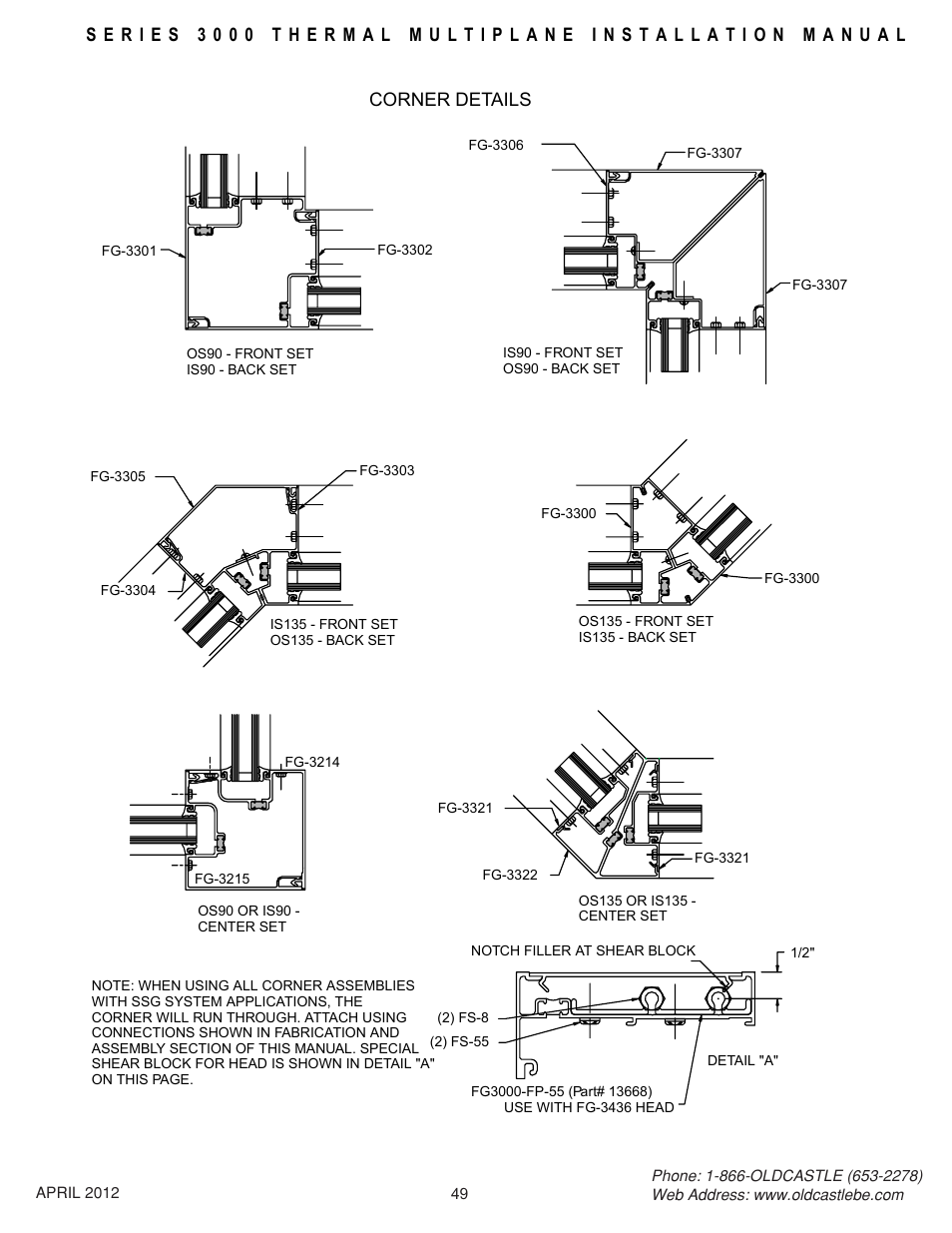 Corner-mullions, Corner details | Oldcastle BuildingEnvelope 3000 Series Thermal MultiPlane User Manual | Page 49 / 55