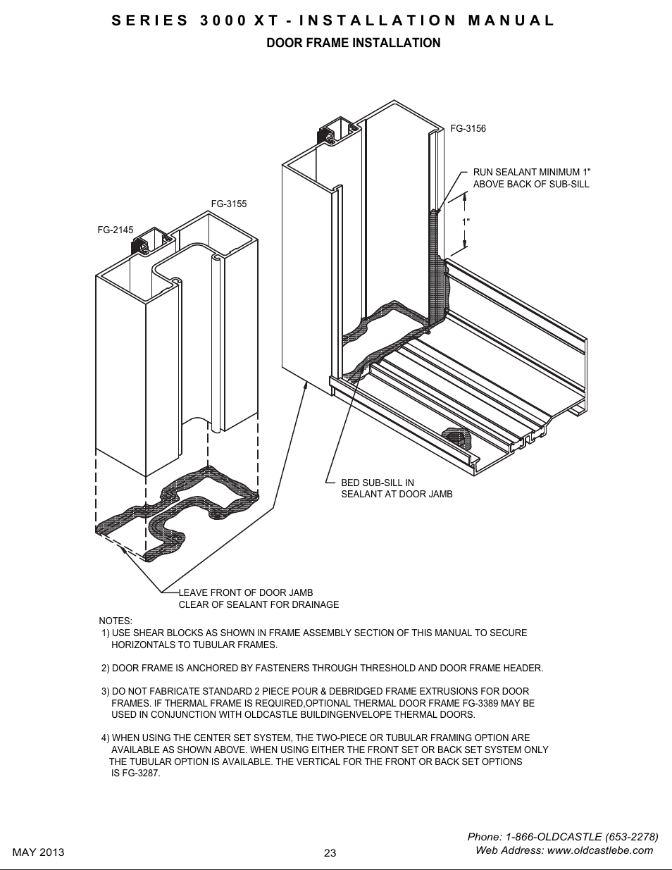 P23 door jamb install, Door frame installation | Oldcastle BuildingEnvelope 3000 XT Series User Manual | Page 23 / 25