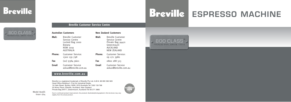 Breville 800ES User Manual | 20 pages