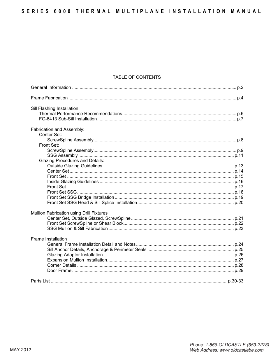 Table-of-contents | Oldcastle BuildingEnvelope 6000 Series Thermal MultiPlane User Manual | Page 2 / 34