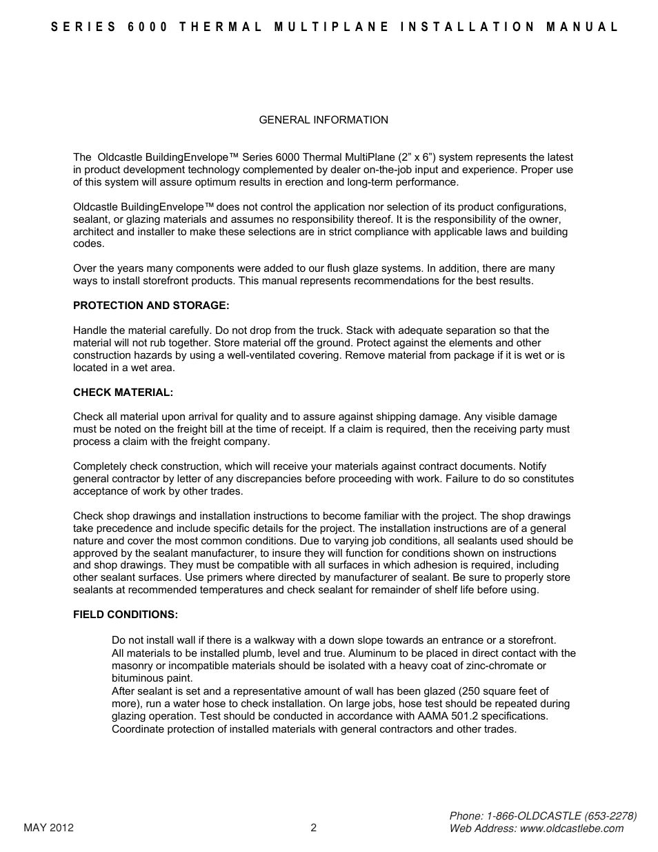 General-info | Oldcastle BuildingEnvelope 6000 Series Thermal MultiPlane User Manual | Page 3 / 34