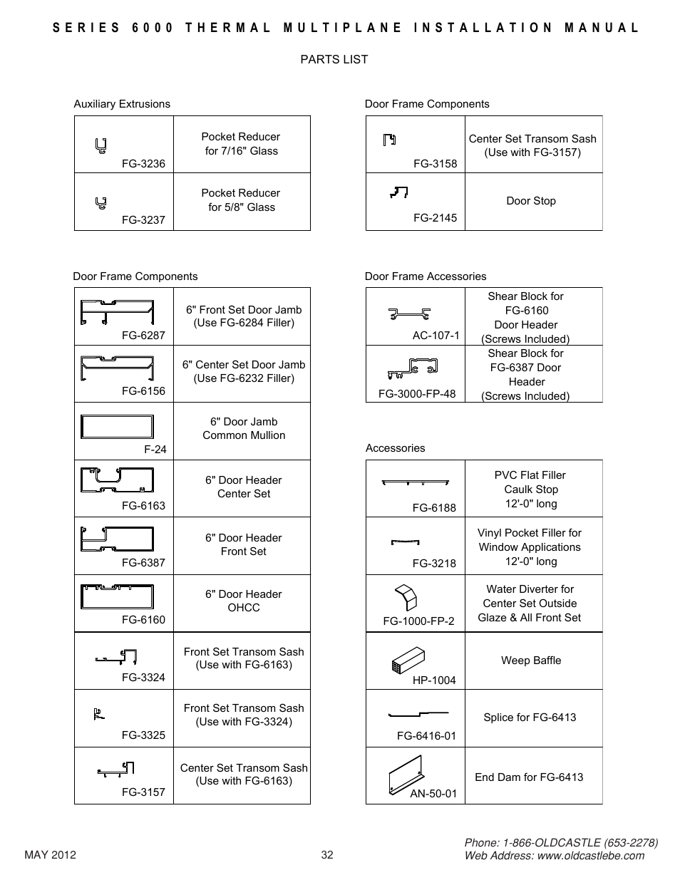 32_parts_list | Oldcastle BuildingEnvelope 6000 Series Thermal MultiPlane User Manual | Page 33 / 34