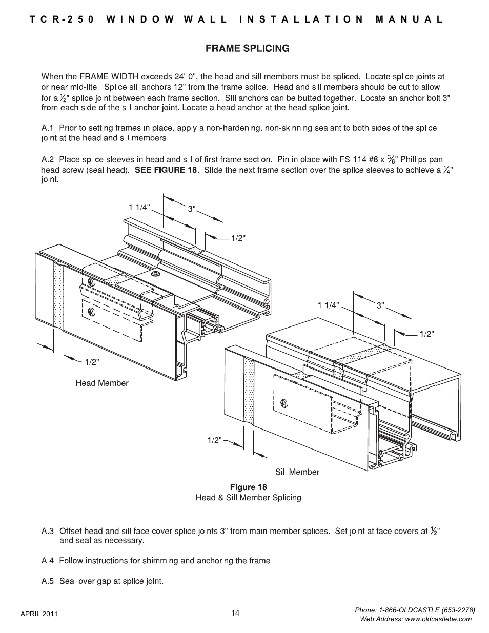 14 frame splicing | Oldcastle BuildingEnvelope TCR-250 User Manual | Page 16 / 27