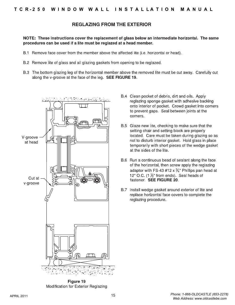 15 reglazing | Oldcastle BuildingEnvelope TCR-250 User Manual | Page 17 / 27