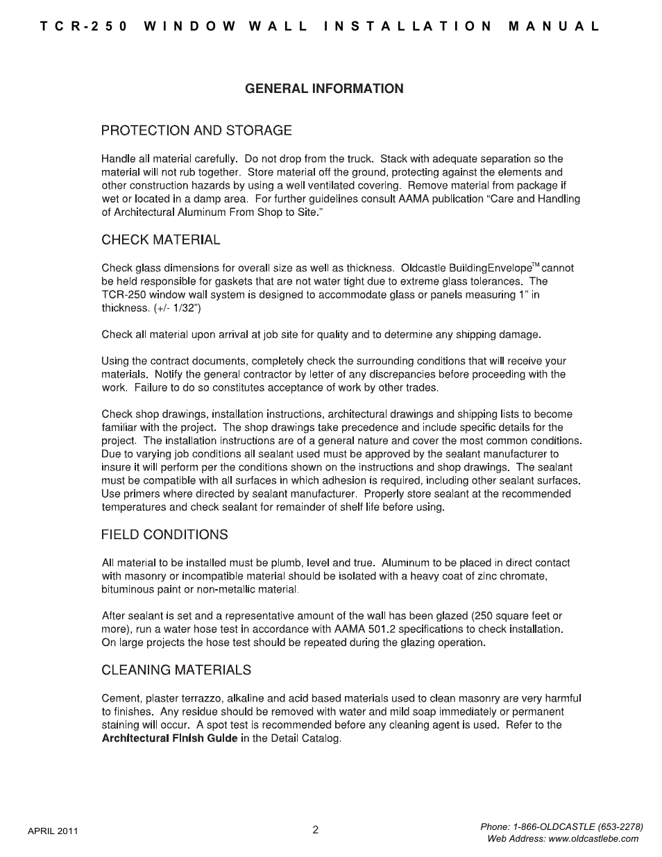 02 general info | Oldcastle BuildingEnvelope TCR-250 User Manual | Page 4 / 27