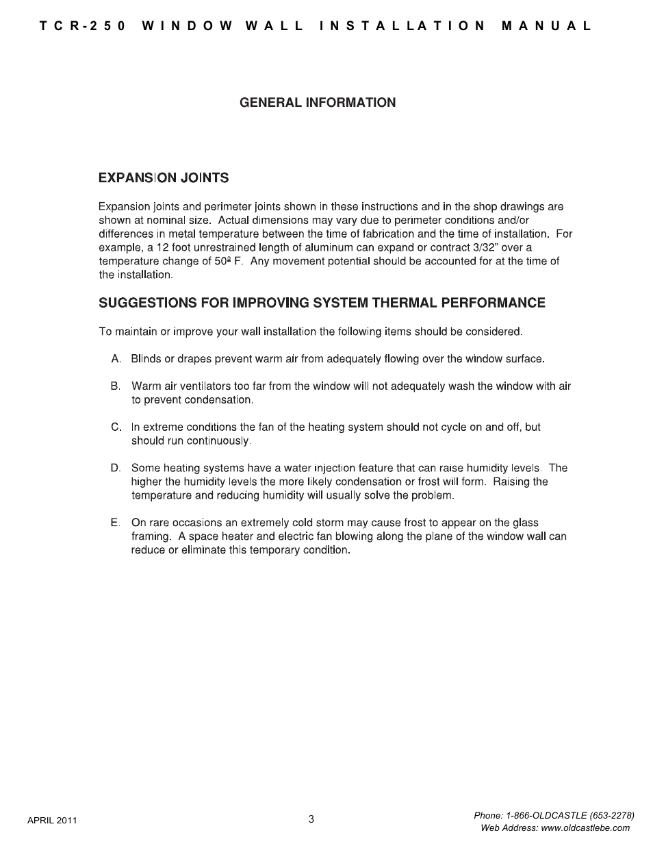 03 general info | Oldcastle BuildingEnvelope TCR-250 User Manual | Page 5 / 27