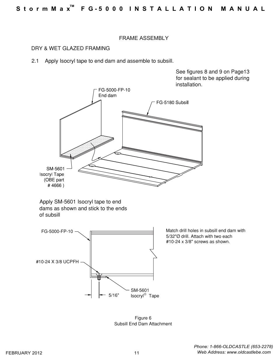 Subsill-end dam-attachment | Oldcastle BuildingEnvelope FG-5000 StormMax User Manual | Page 12 / 33