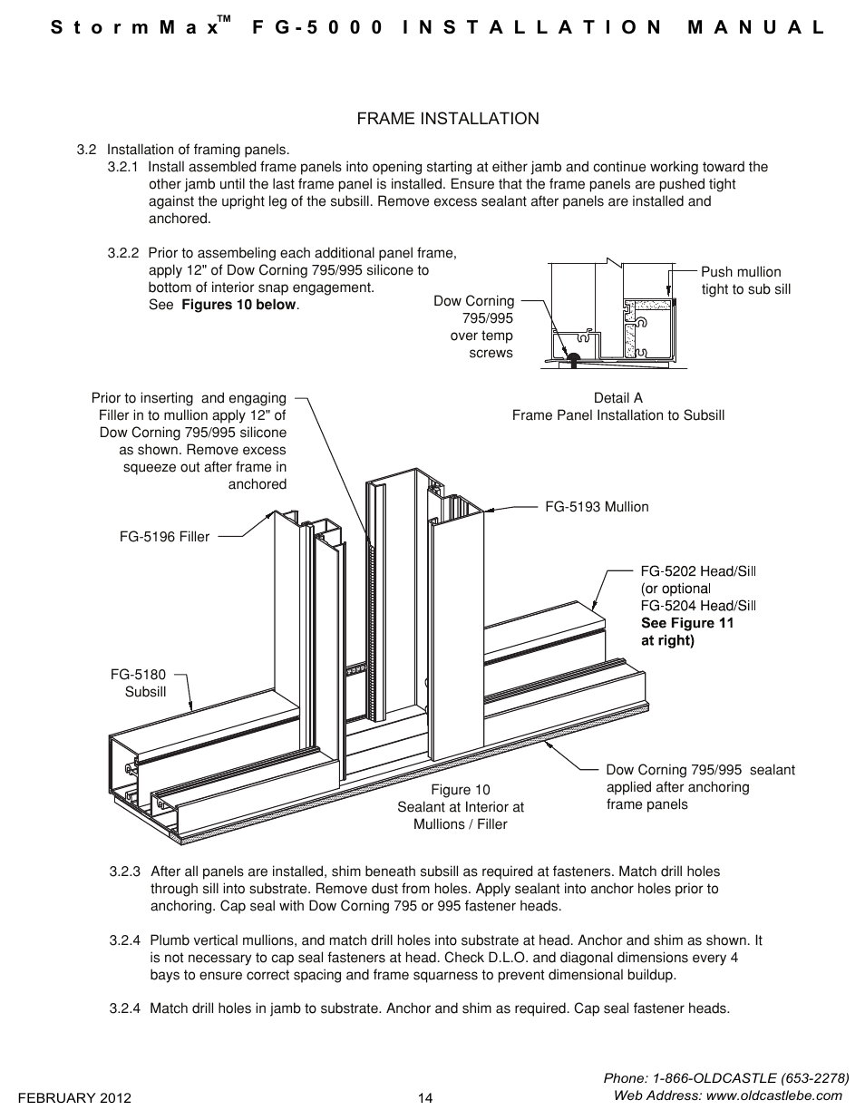 Frame install to subsill | Oldcastle BuildingEnvelope FG-5000 StormMax User Manual | Page 15 / 33