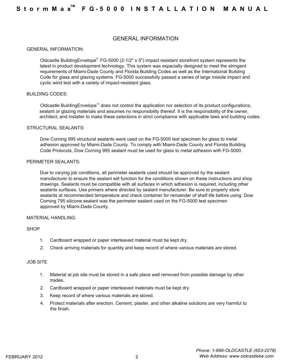 General info, General information | Oldcastle BuildingEnvelope FG-5000 StormMax User Manual | Page 3 / 33