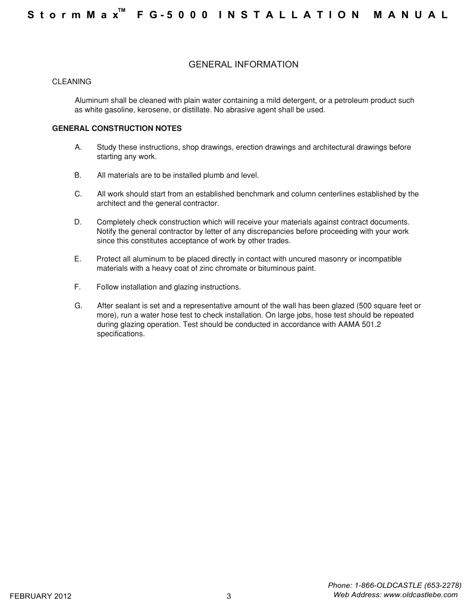 General info | Oldcastle BuildingEnvelope FG-5000 StormMax User Manual | Page 4 / 33