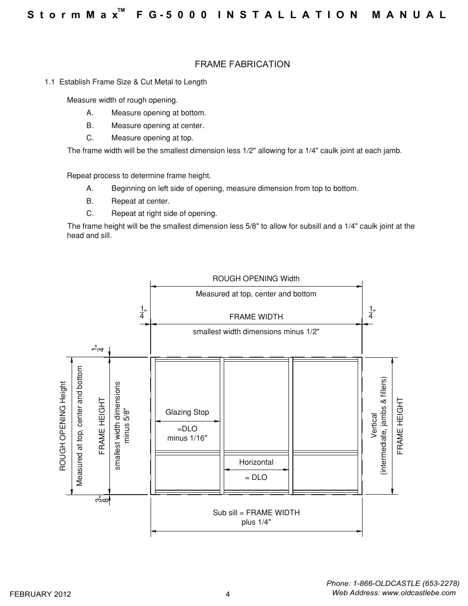 Measuring-sizing frame | Oldcastle BuildingEnvelope FG-5000 StormMax User Manual | Page 5 / 33