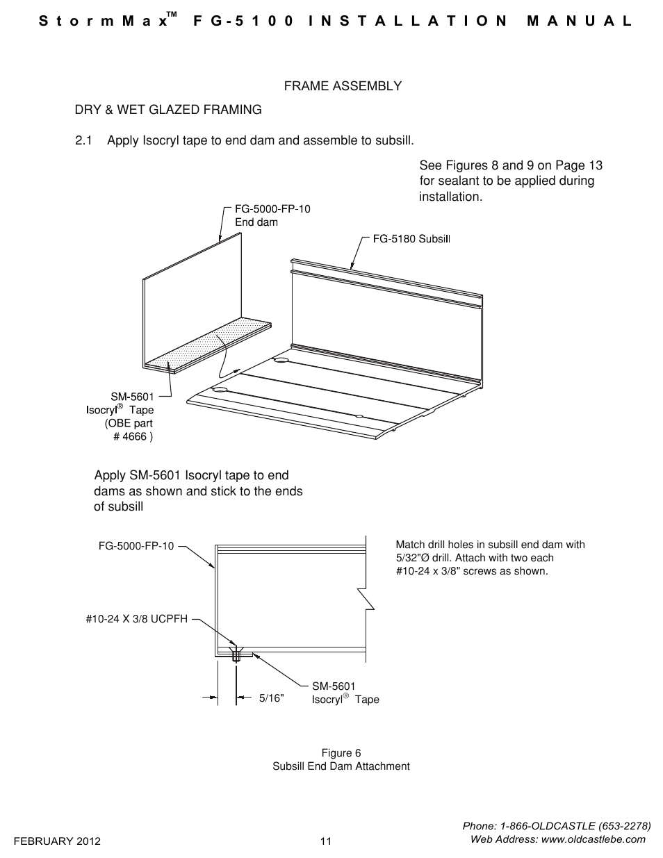 Subsill-end dam-attachment | Oldcastle BuildingEnvelope FG-5100 StormMax User Manual | Page 12 / 33