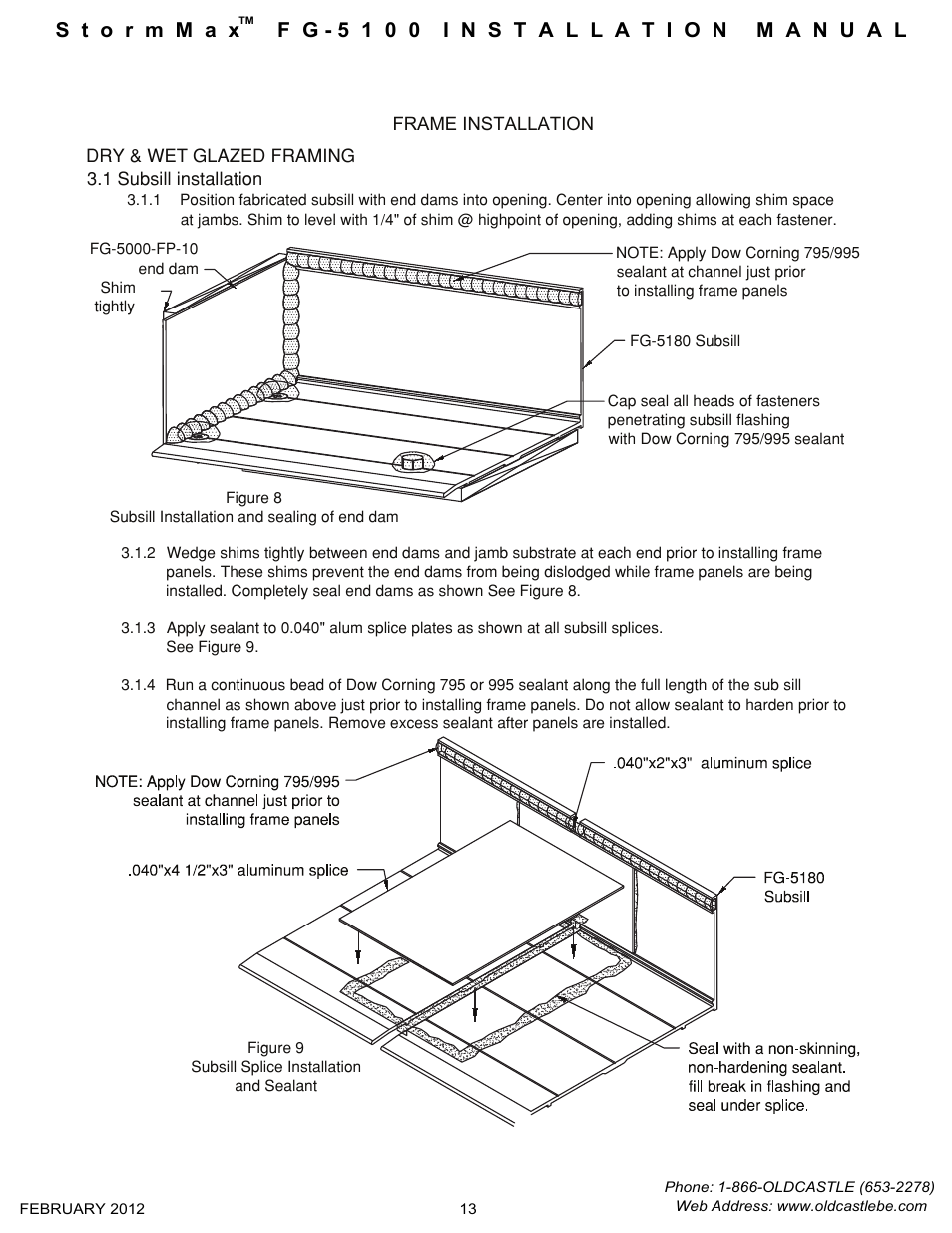 Subsill-installation | Oldcastle BuildingEnvelope FG-5100 StormMax User Manual | Page 14 / 33