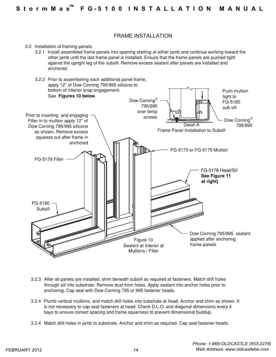 Frame install to subsill | Oldcastle BuildingEnvelope FG-5100 StormMax User Manual | Page 15 / 33