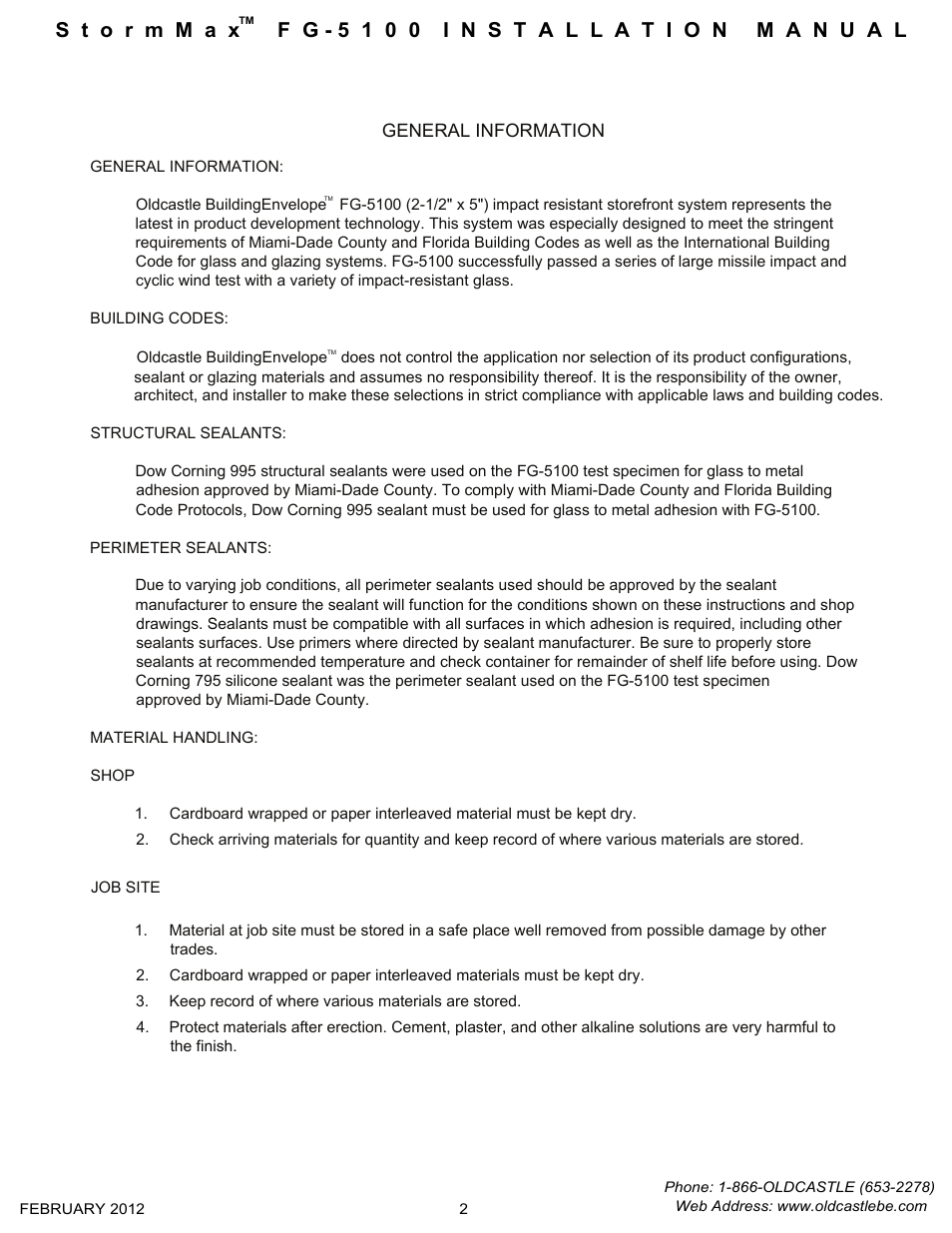 General info, General information | Oldcastle BuildingEnvelope FG-5100 StormMax User Manual | Page 3 / 33