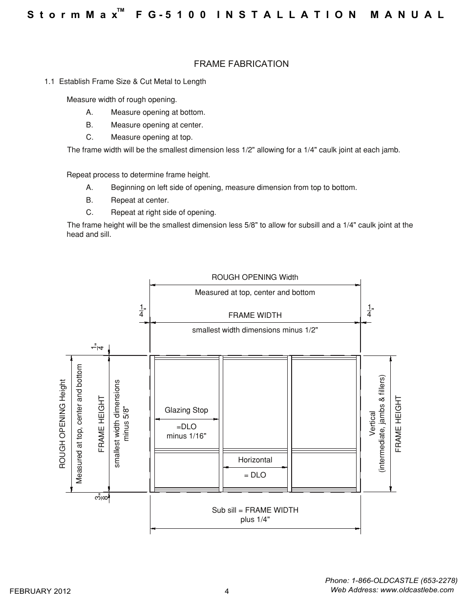 Measuring-sizing frame | Oldcastle BuildingEnvelope FG-5100 StormMax User Manual | Page 5 / 33