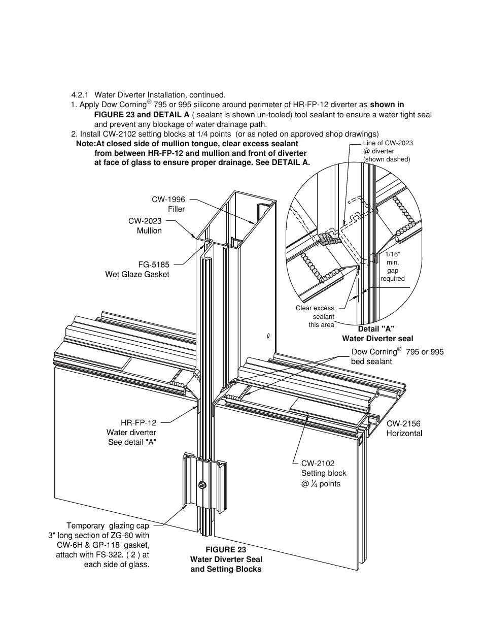 Waterdiverter install-wet glz, Wet glazed captured frame - glazing prep | Oldcastle BuildingEnvelope HR-251 StormMax User Manual | Page 28 / 92