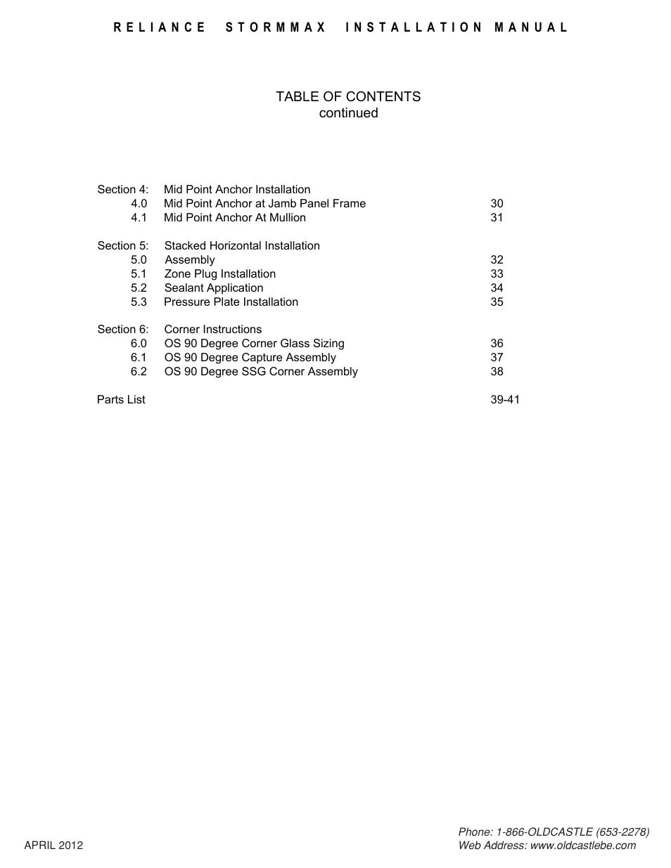 Table-of-contents2 | Oldcastle BuildingEnvelope Reliance StormMax User Manual | Page 3 / 44