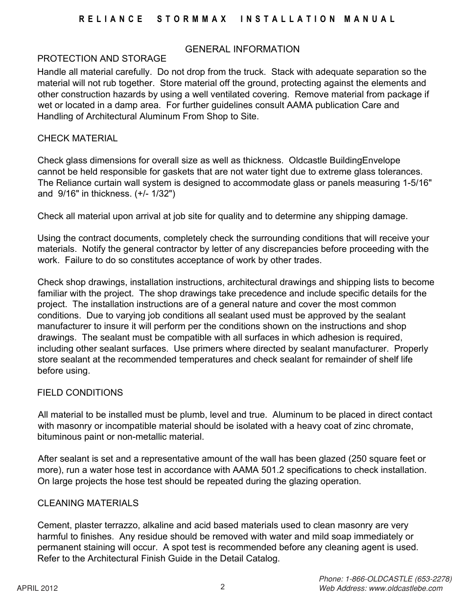 General-info | Oldcastle BuildingEnvelope Reliance StormMax User Manual | Page 5 / 44