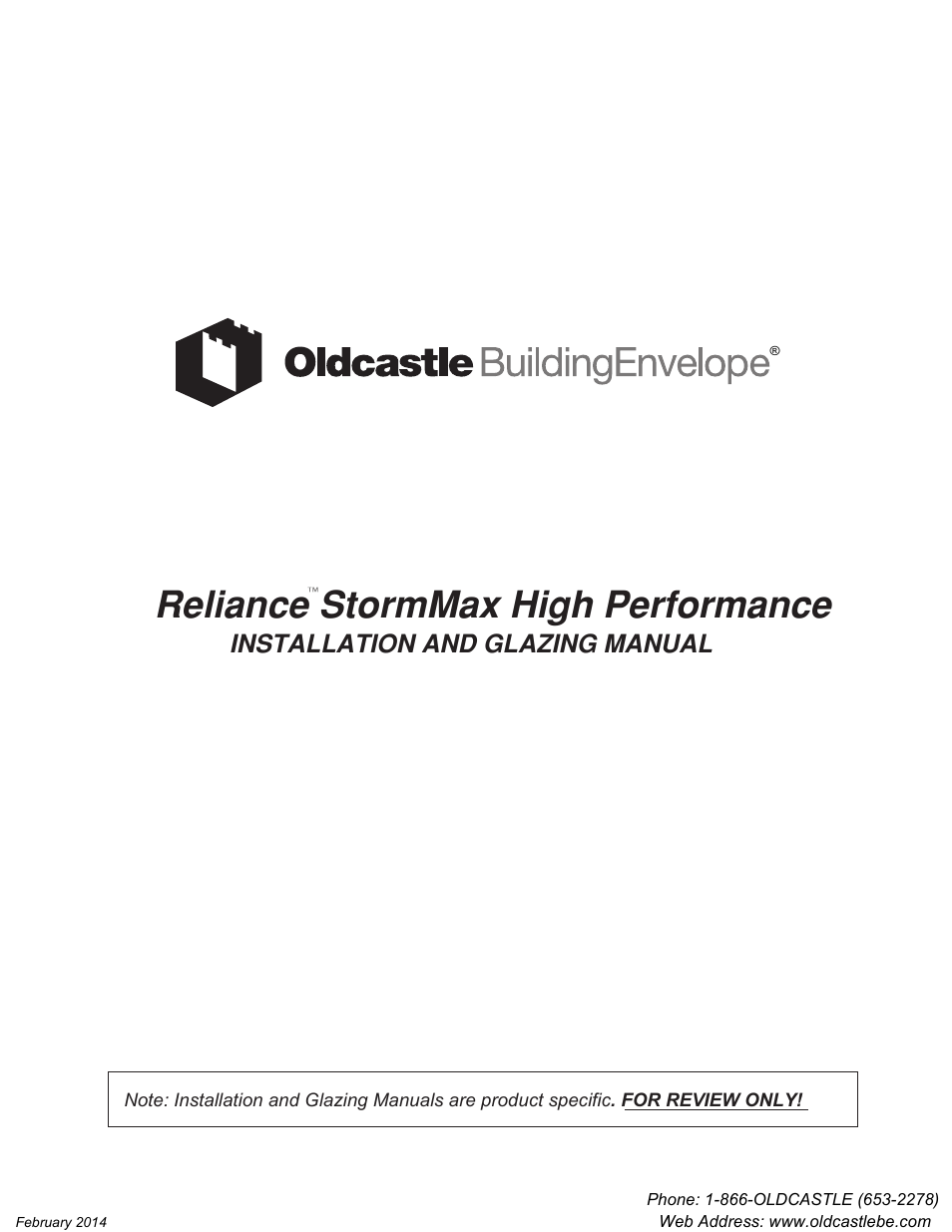 Oldcastle BuildingEnvelope Reliance StormMax High Performance User Manual | 30 pages