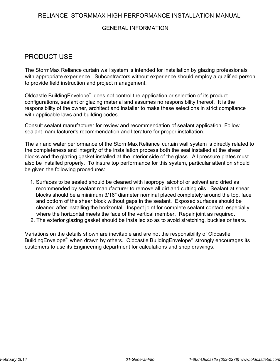 General-info, Product use | Oldcastle BuildingEnvelope Reliance StormMax High Performance User Manual | Page 3 / 30