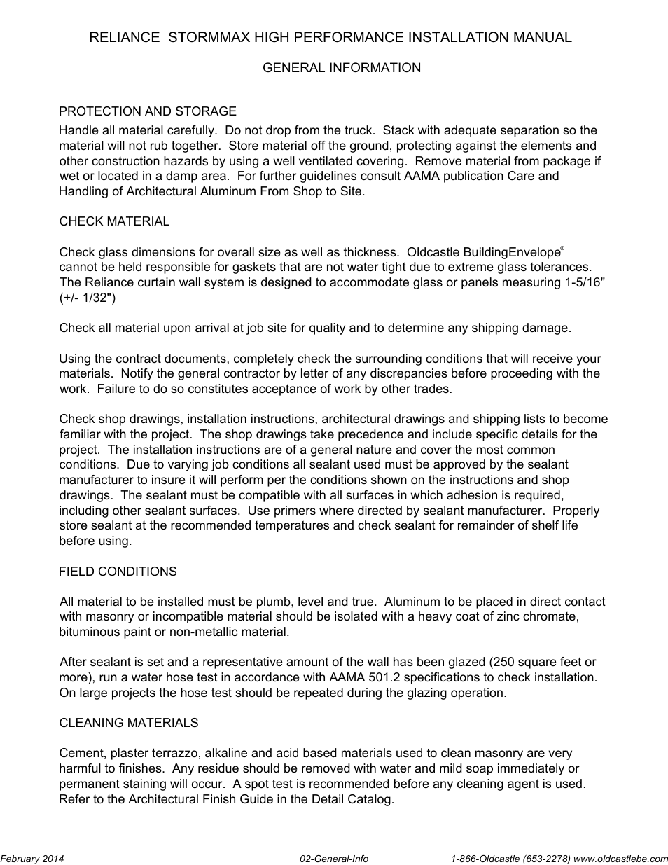 General-info | Oldcastle BuildingEnvelope Reliance StormMax High Performance User Manual | Page 4 / 30