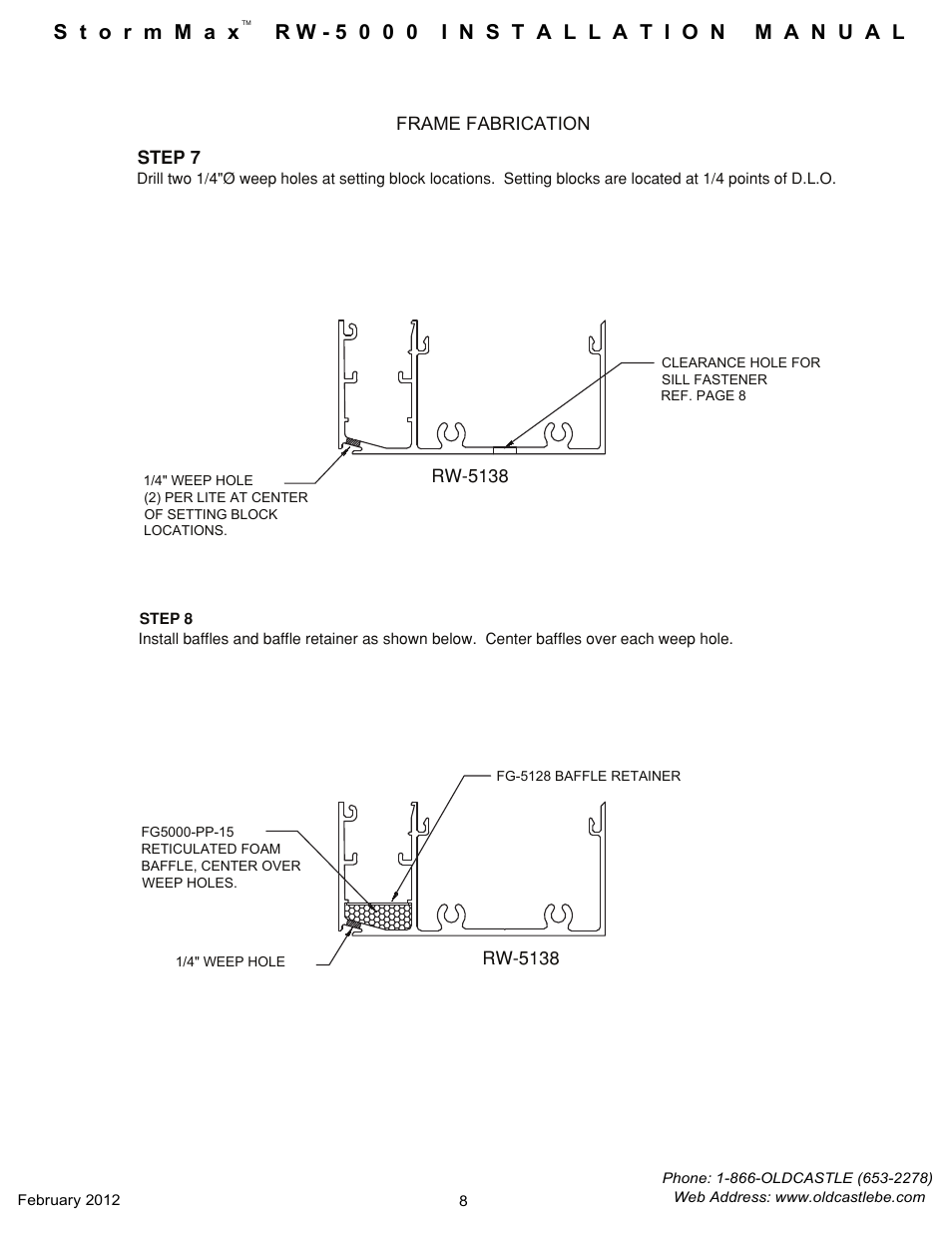 Weep holes-fabrication, Frame fabrication | Oldcastle BuildingEnvelope RW-5000 StormMax User Manual | Page 10 / 20
