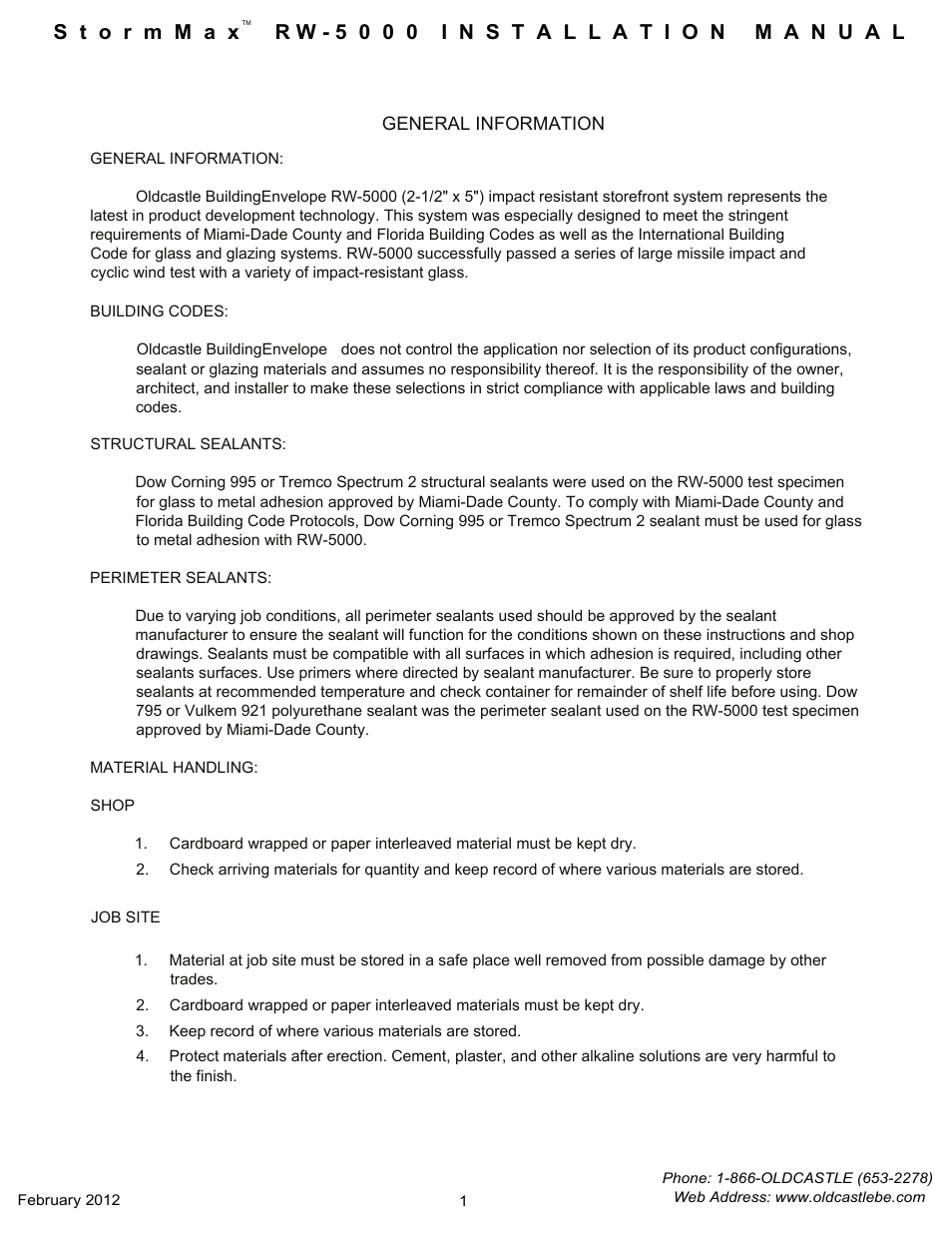 General info | Oldcastle BuildingEnvelope RW-5000 StormMax User Manual | Page 3 / 20